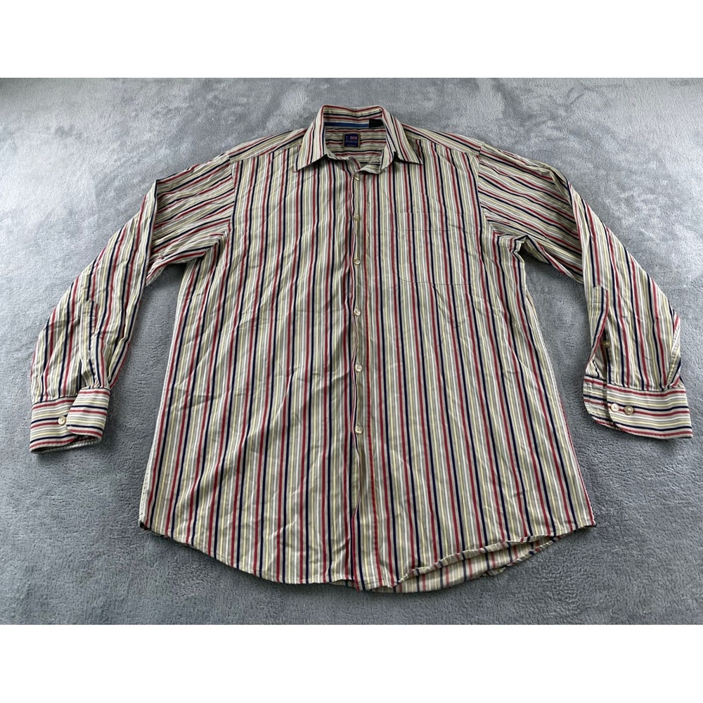 T. Harris London Mens Large Multicolor Striped Button Up Cotton Shirt L Long Slv